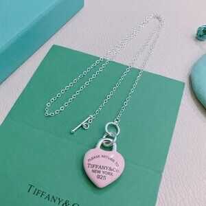 Tiffany & Co. Return to Tiffany Pink Enamel Heart Lock Toggle Necklace 925 Sterl